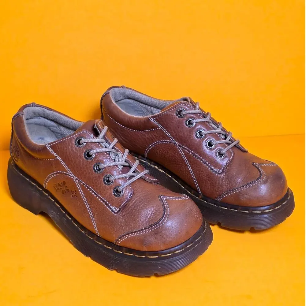 Vintage Dr Martens 12280 Daisy Splat Light Brown Chunky Platform Oxfords US9 Y2K